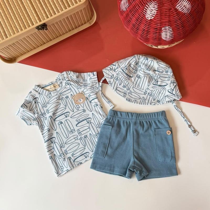 Baby boy 3-in-1 surf cotton set, Blue Surf design