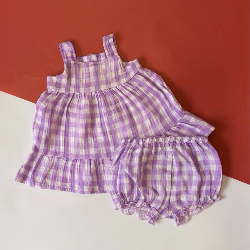 Baby girl sleeveless ruffle dress set, Gingham Set design