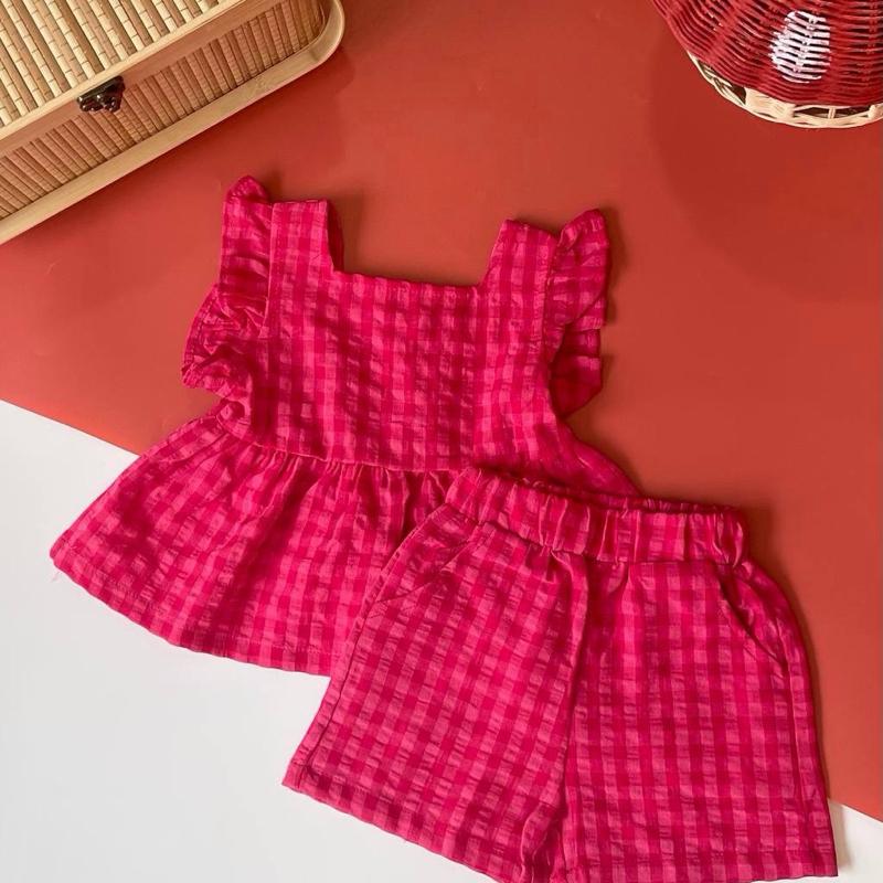 Baby girl plaid sleeveless pants set, Tiny Dreamers Malaysia