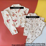 Kids 100% Cotton Button Pyjamas Set (2Y–12Y) | Baju Tidur Budak