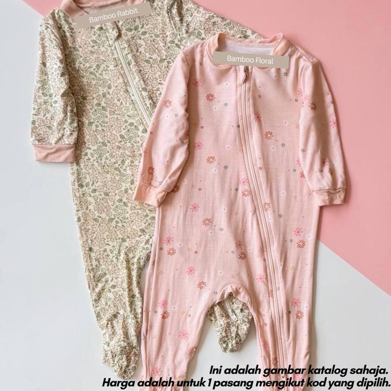 Bamboo baby sleepsuit with double zipper, Tiny Dreamers Malaysia