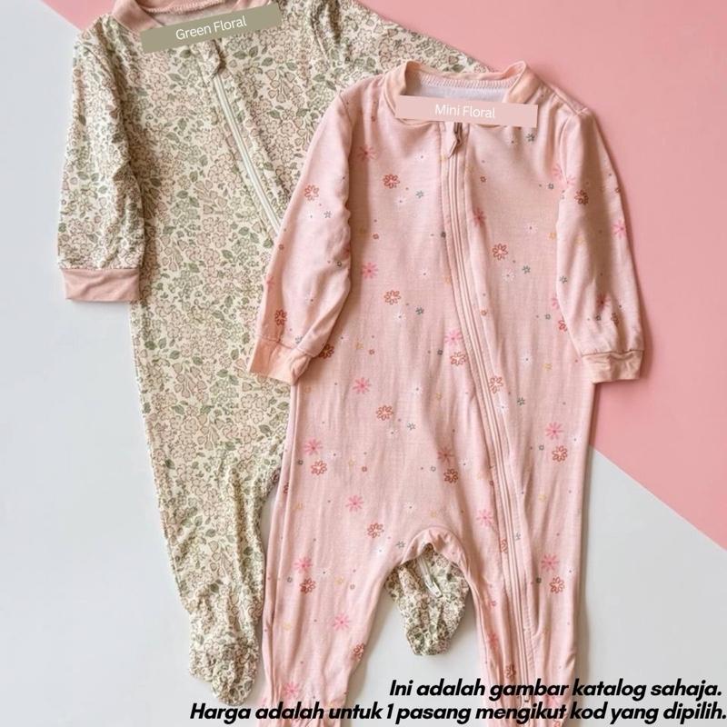 Bamboo baby sleepsuit with double zipper, Mini Floral design