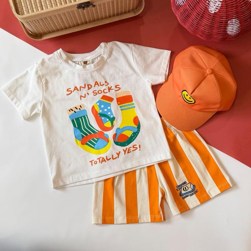 Kids orange stripe cotton casual shirt, baju jalan budak