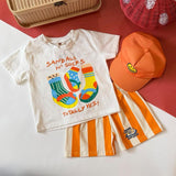 Kids orange stripe cotton casual shirt, baju jalan budak