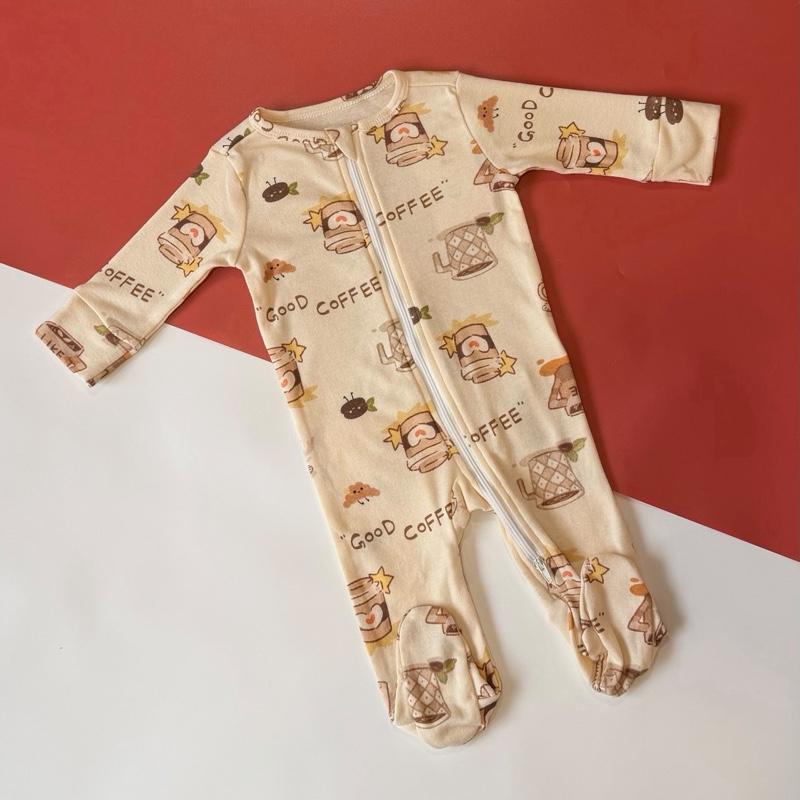 Pekkle cotton baby sleepsuit with socks, Coffee design