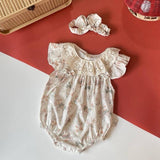 Baby girl cotton romper with headband, Carnation design
