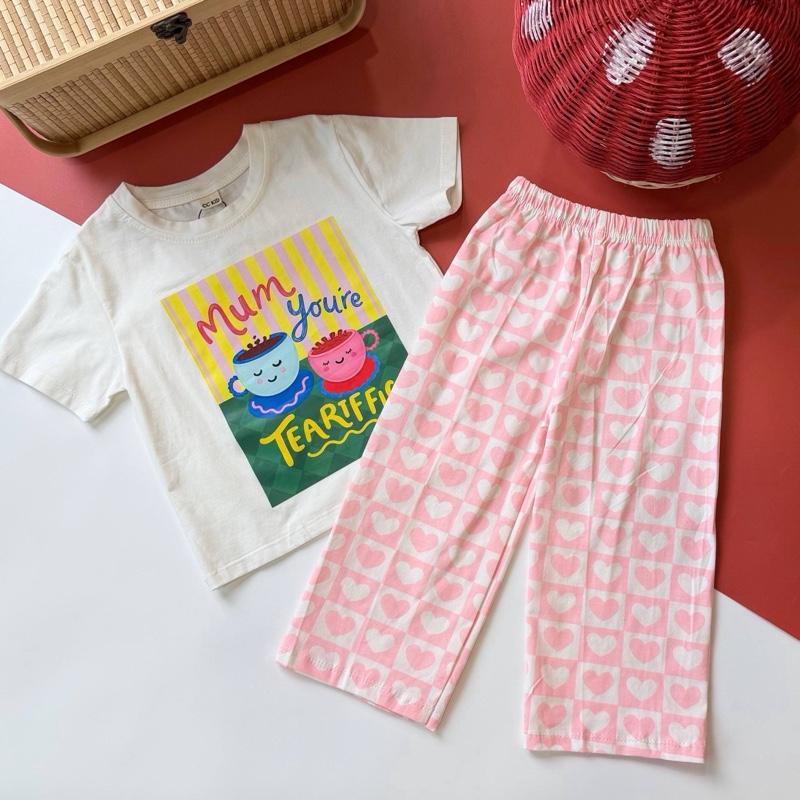 Kids cotton short sleeve set, Tea Club design