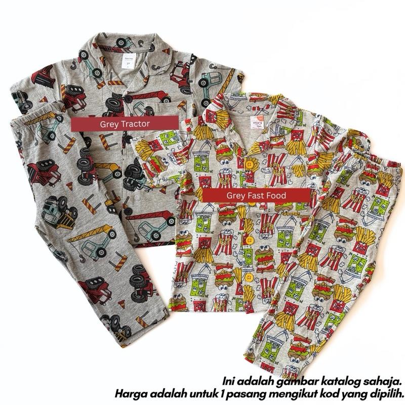 Kids 100% Cotton Button Pyjamas Set (2Y–12Y) | Baju Tidur Budak