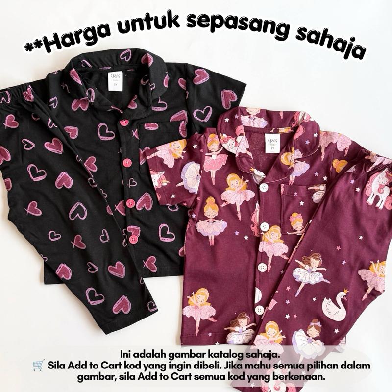 Kids button pyjamas set, baju tidur budak