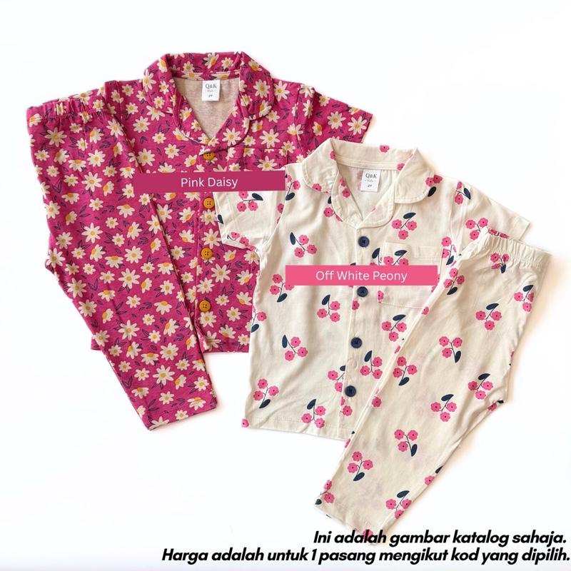Kids 100% Cotton Button Pyjamas Set (2Y–12Y) | Baju Tidur Budak