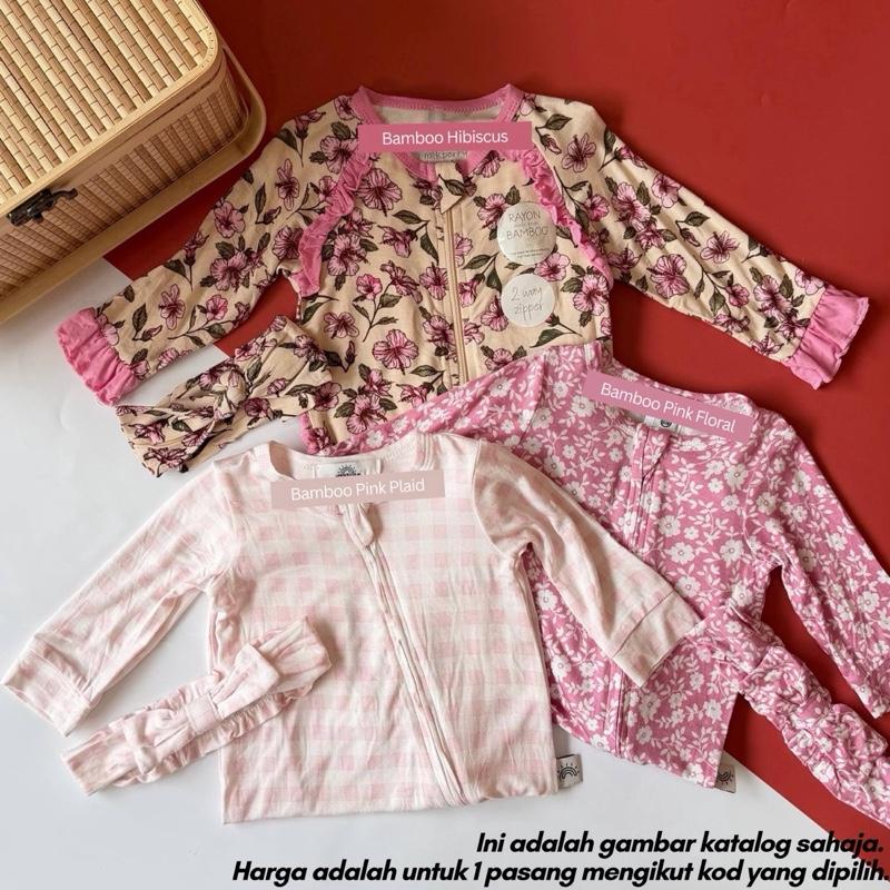 Baby sleepsuit with socks and headband, Bamboo Hibiscus design