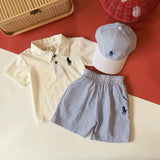Kids blue stripe cotton casual t-shirt, baju jalan budak