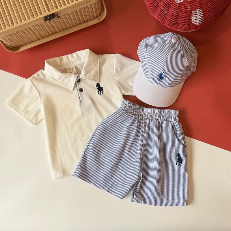 Kids blue stripe cotton casual t-shirt, baju jalan budak
