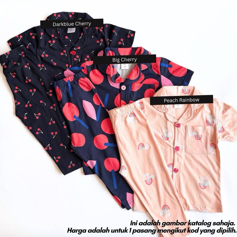 Kids 100% Cotton Button Pyjamas Set (2Y–12Y) | Baju Tidur Budak