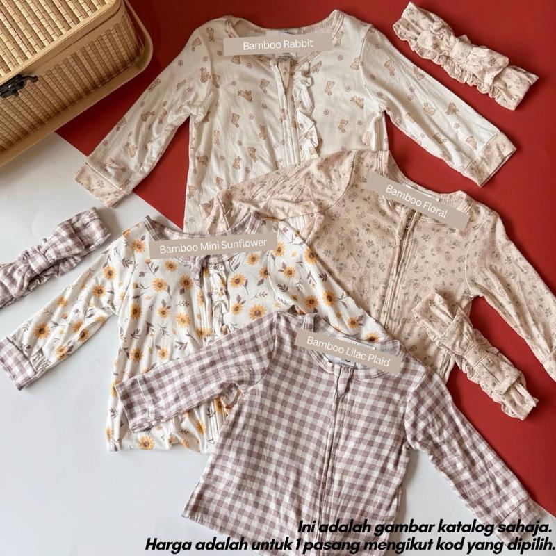 Baby sleepsuit with socks and headband, Bamboo Rabbit design