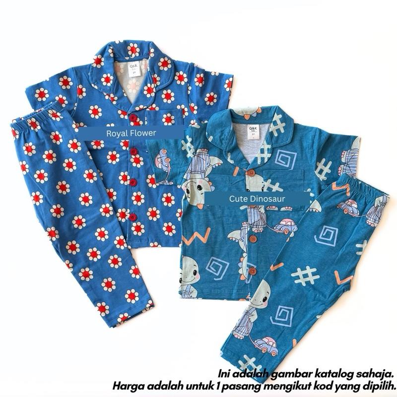 Kids 100% Cotton Button Pyjamas Set (2Y–12Y) | Baju Tidur Budak