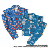 Kids 100% Cotton Button Pyjamas Set (2Y–12Y) | Baju Tidur Budak