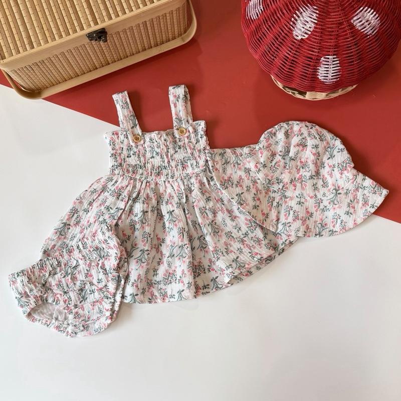 Baby girl sleeveless 3-in-1 cotton dress set, Petunia design