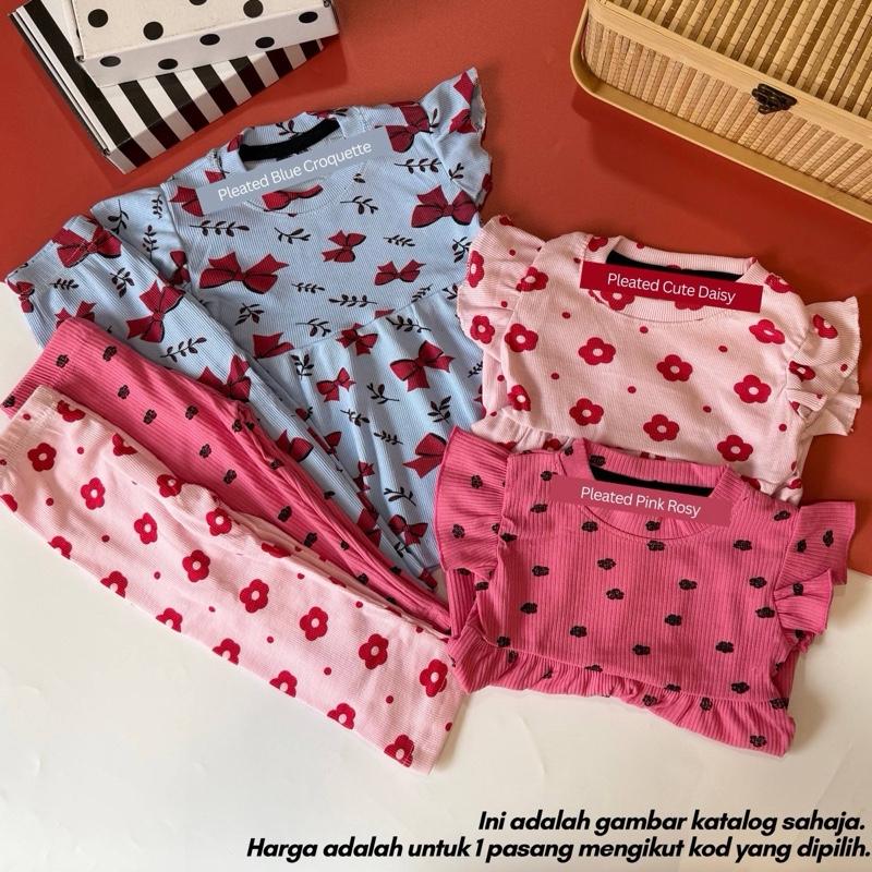 Amelie ruffle set for toddler girls, Pleated Pink Rosy design
