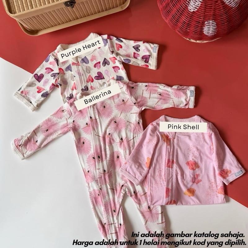 Tencel baby sleepsuit 6M, Purple Heart design