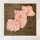 Baby girl 3-in-1 romper set with pants and hat, 0-9 months