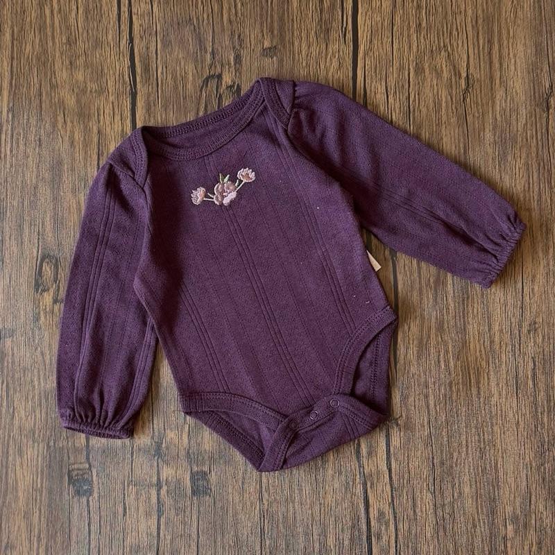 Long sleeve baby romper, Eyelet Purple design