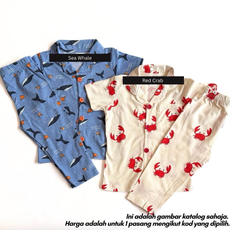 Kids 100% Cotton Button Pyjamas Set (2Y–12Y) | Baju Tidur Budak