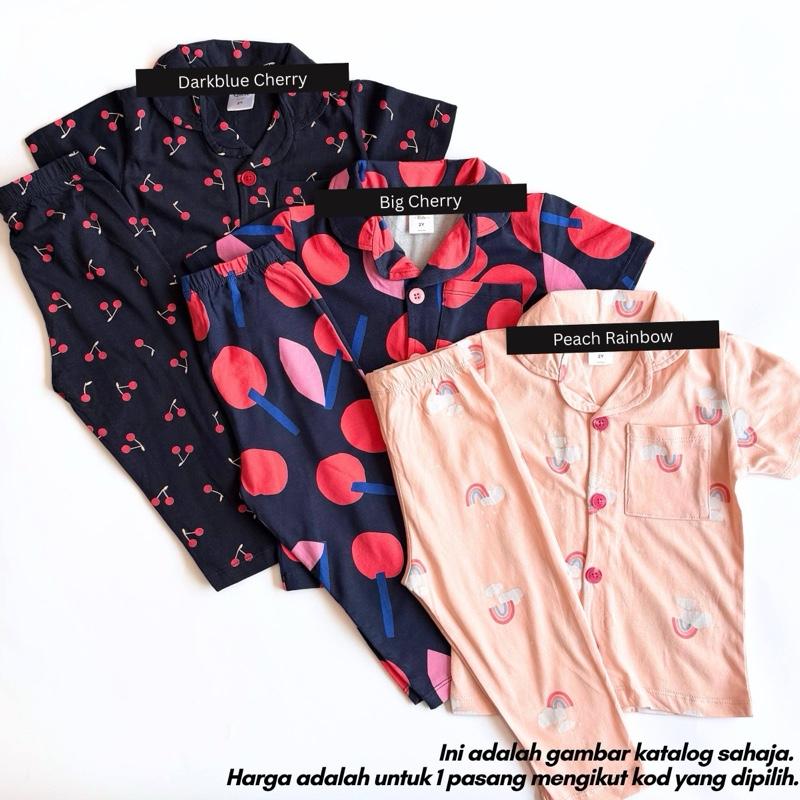 Kids 100% Cotton Button Pyjamas Set (2Y–12Y) | Baju Tidur Budak