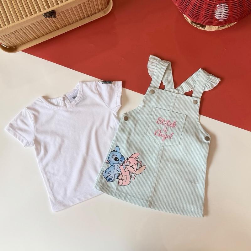 Baby girl dungaree, Stitch & Angel design