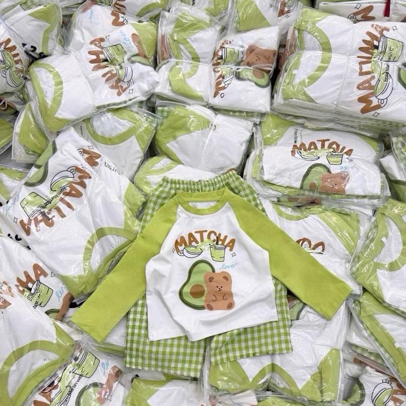 Kids matcha long sleeve cotton outfit