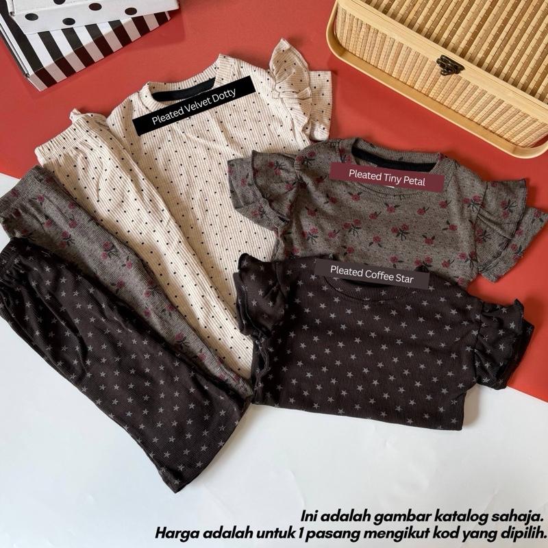 Bellina bootcut set for baby girls, Pleated Velvet Dotty design