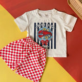 [1Y-7Y] Kids Playset Baju Jalan Cotton Lobster Checkered Red