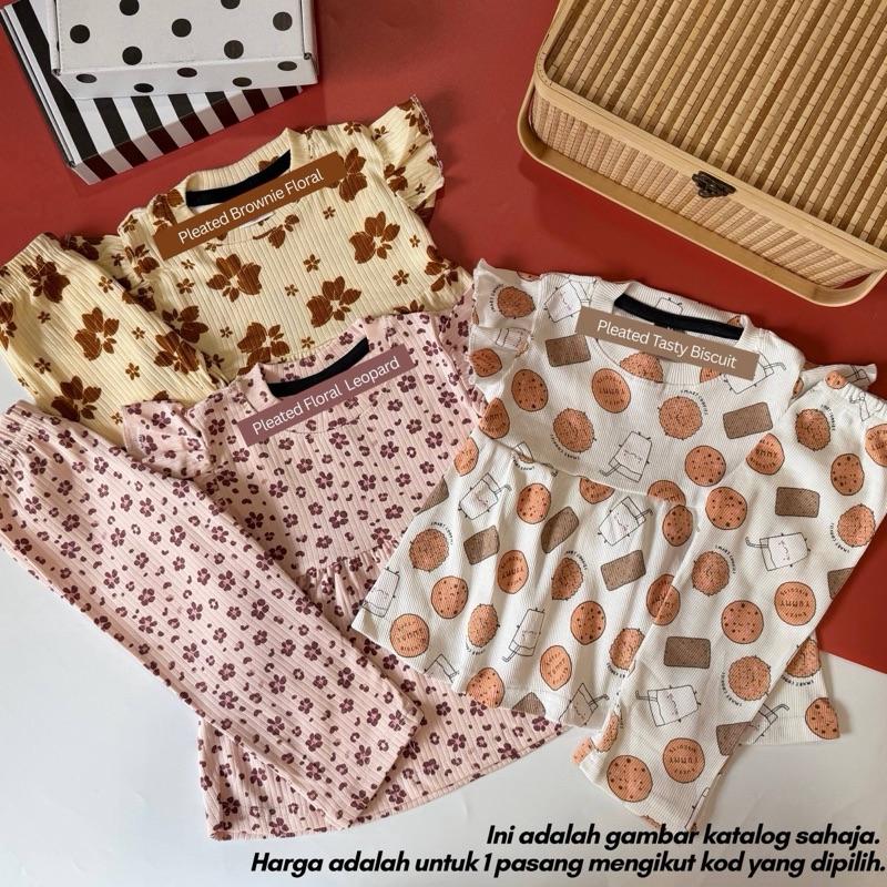 Amelie ruffle set for toddler girls, Pleated Floral Leopard design
