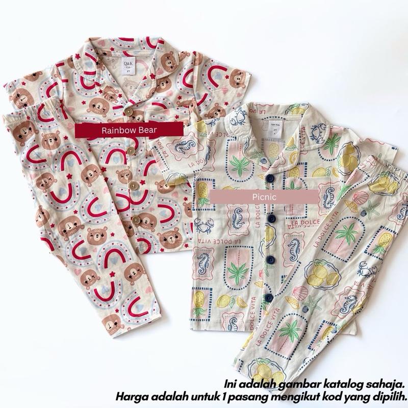 Kids 100% Cotton Button Pyjamas Set (2Y–12Y) | Baju Tidur Budak