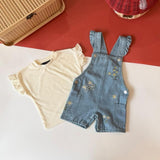 Baby girl dungaree, Cream Floral design