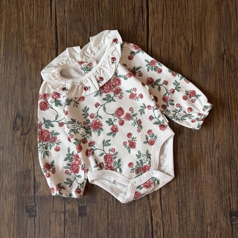 Long sleeve baby romper, Rosy White design