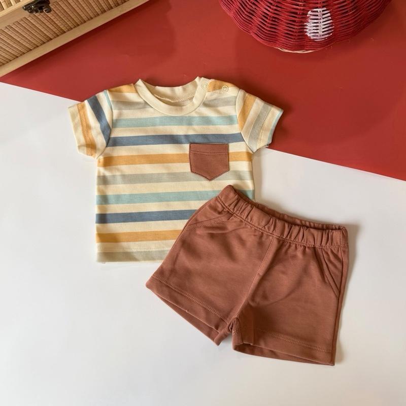Baby boy cotton casual set, Brown Stripe design
