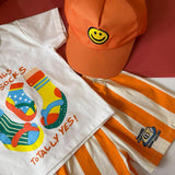 Kids orange stripe cotton casual shirt, baju jalan budak