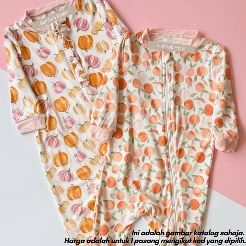 Bamboo baby sleepsuit with double zipper, baju tidur baby