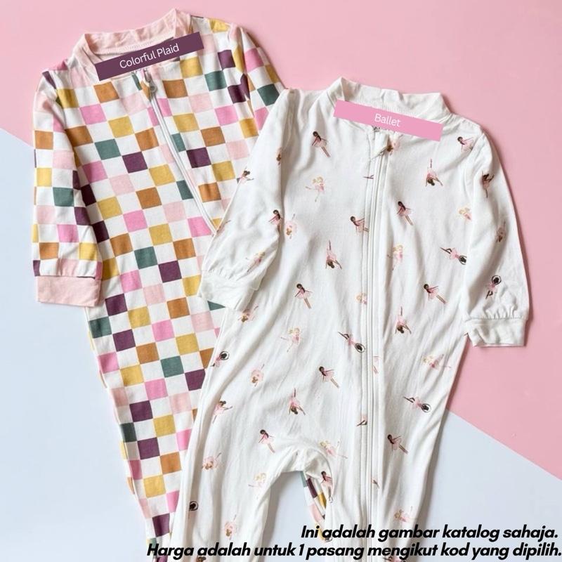 Bamboo baby sleepsuit with double zipper, Ballet design