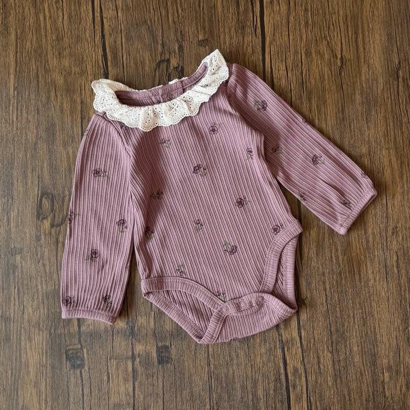 Long sleeve baby romper, Pleated Lacy Purple design