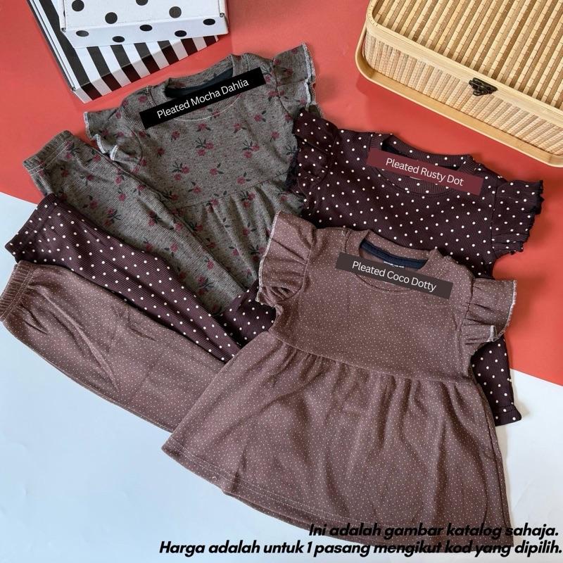 Amelie ruffle set for toddler girls, Pleated Choco Dotty design