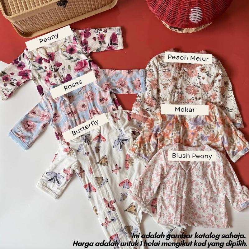 Tencel baby sleepsuit 6M, Blush Peony design