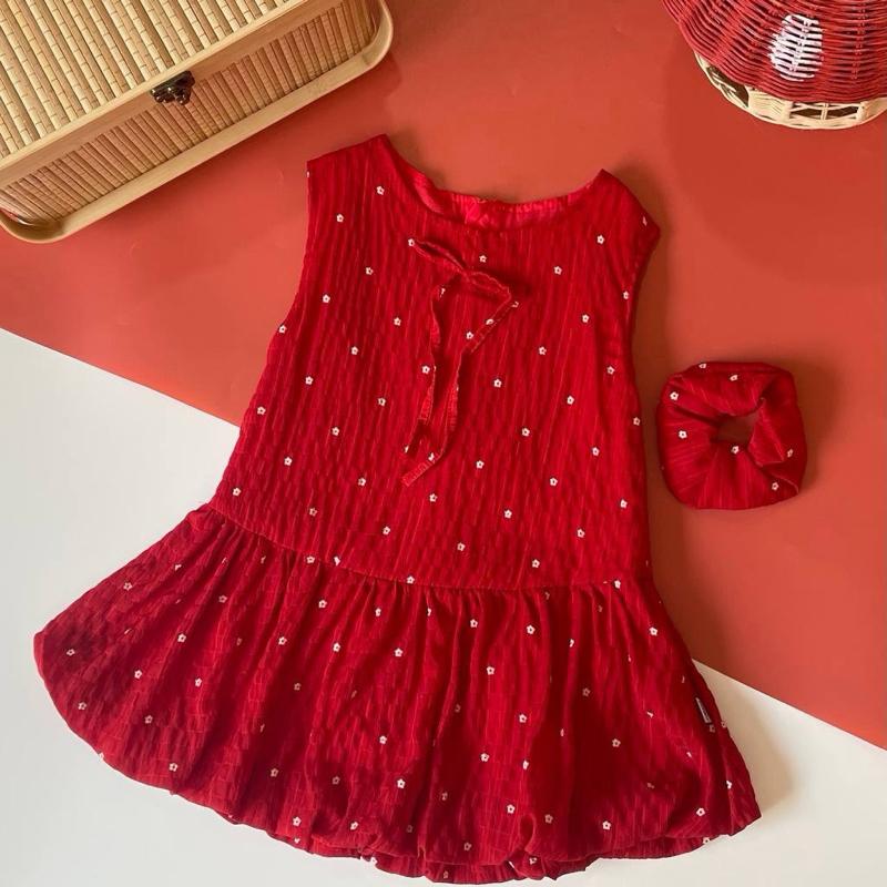 Baby girl red sleeveless dress, dress budak perempuan