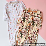 Bamboo baby sleepsuit with double zipper, Peach Floral design