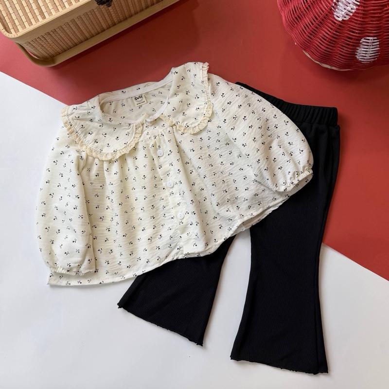 Kids floral set baju jalan budak, Cream Set