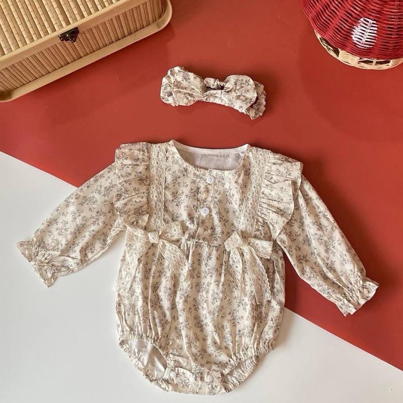 Baby girl cotton romper with headband, Lily design