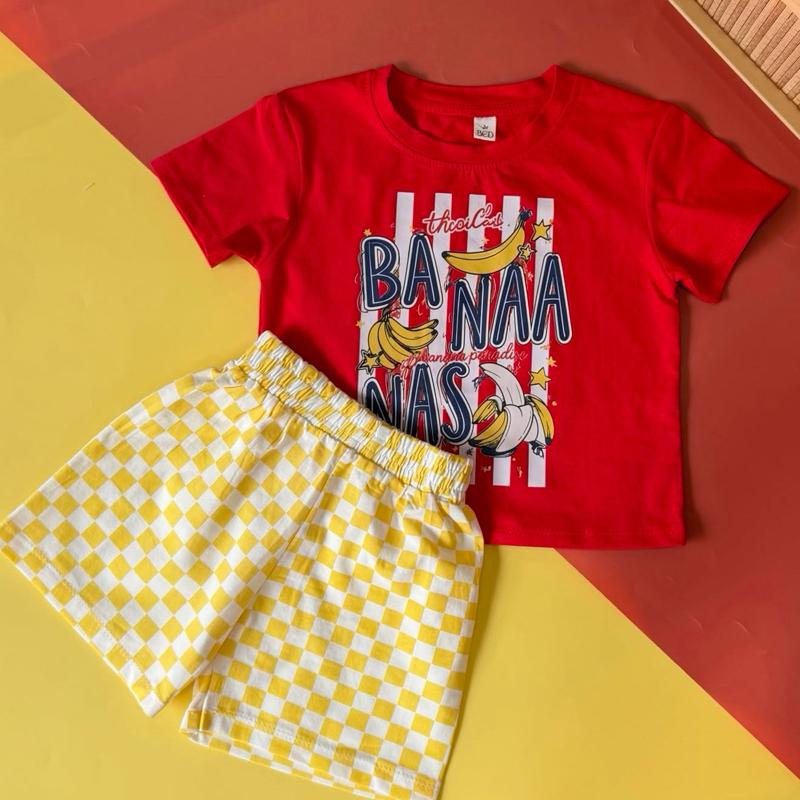 [1Y-7Y] Kids Playset Baju Jalan Cotton Banana Checkered Yellow