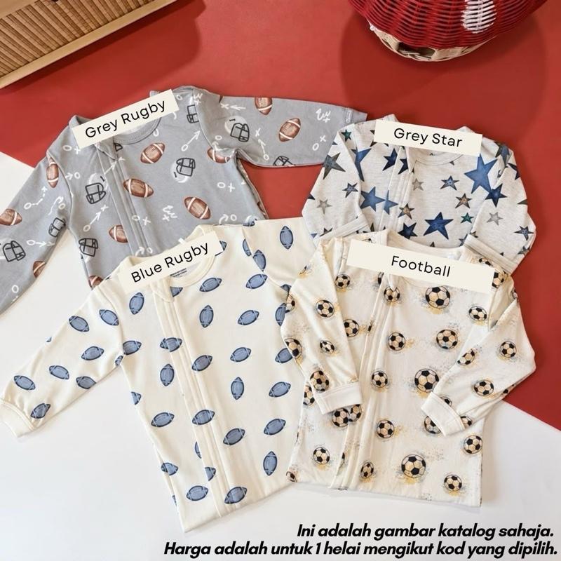 Tencel baby sleepsuit 6M, Grey Rugby design