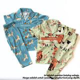 Kids 100% Cotton Button Pyjamas Set (2Y–12Y) | Baju Tidur Budak